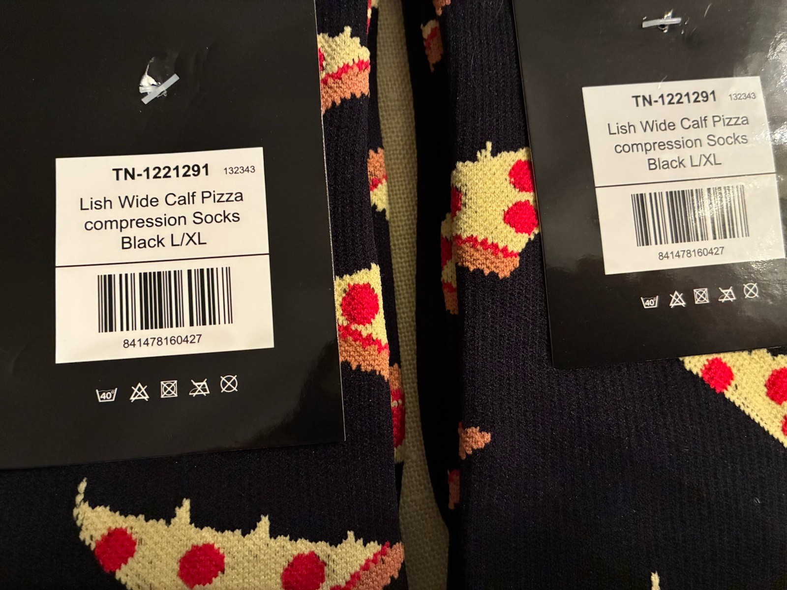 NIP Lish Wide Calf Pizza Compression Socks Black L/XL Unisex