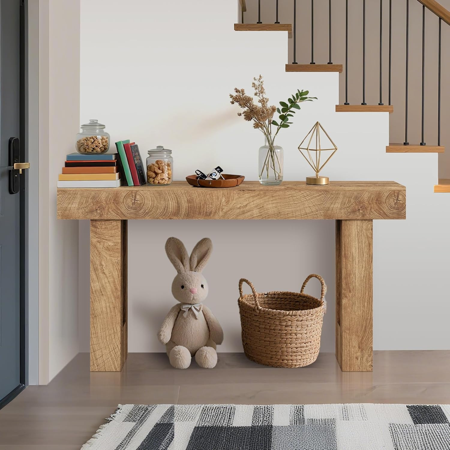 63 Inches Long Console Table, Wooden Entry Table for Entryway, Rustic Sofa Table