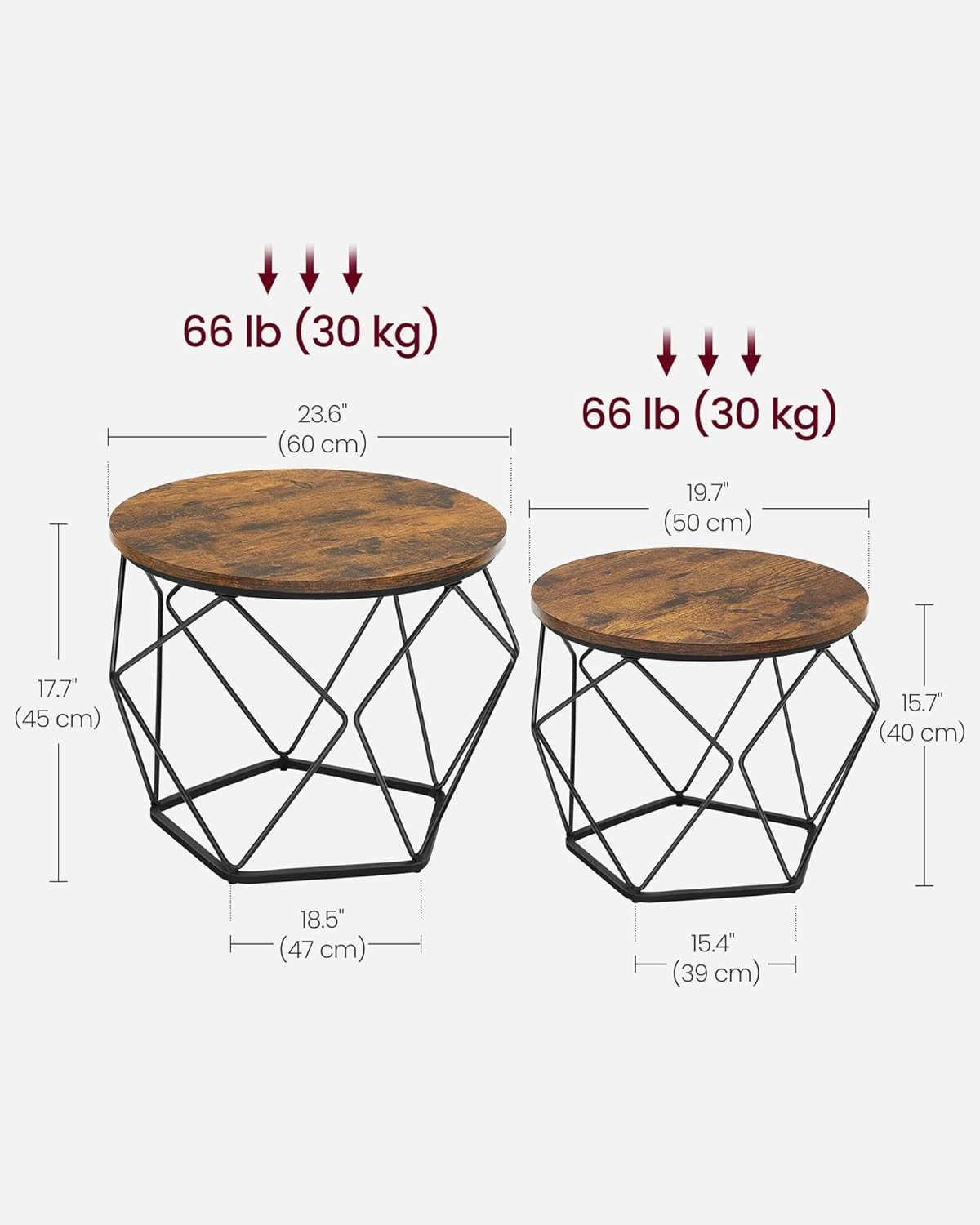 VASAGLE Small Coffee Table Set of 2, Round Coffee Table