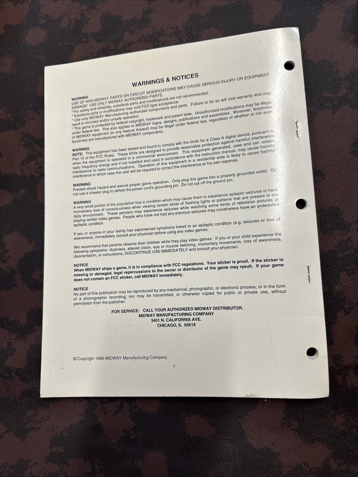 WAR GODS MIDWAY game manual
