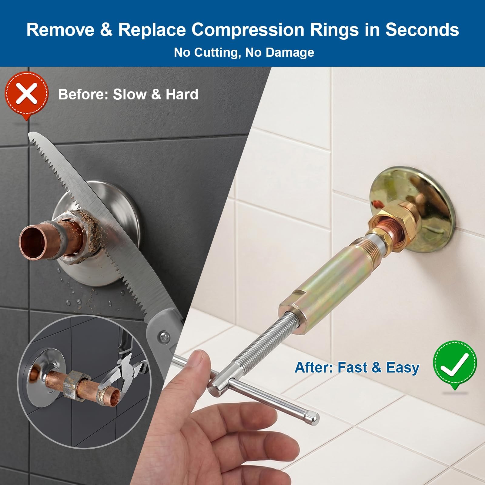 Compression Sleeve Puller Tool for 1/2 Inch Copper Pipe - Colored zinc