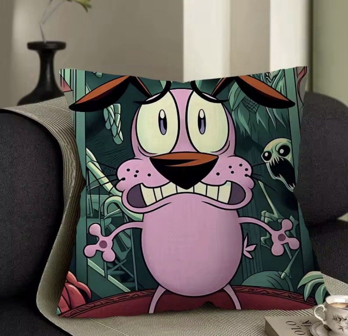 New I2” COURAGE THE COWARDLY DOG Throw PILLOW Case Cover SKELETON Zombies