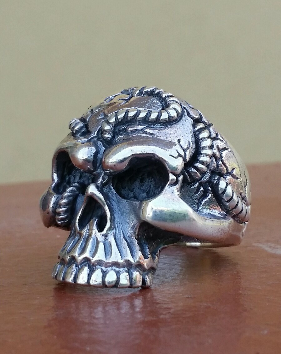 925 MENS SILVER RING SEAL HARLEY MOTORCYCLE SKULL