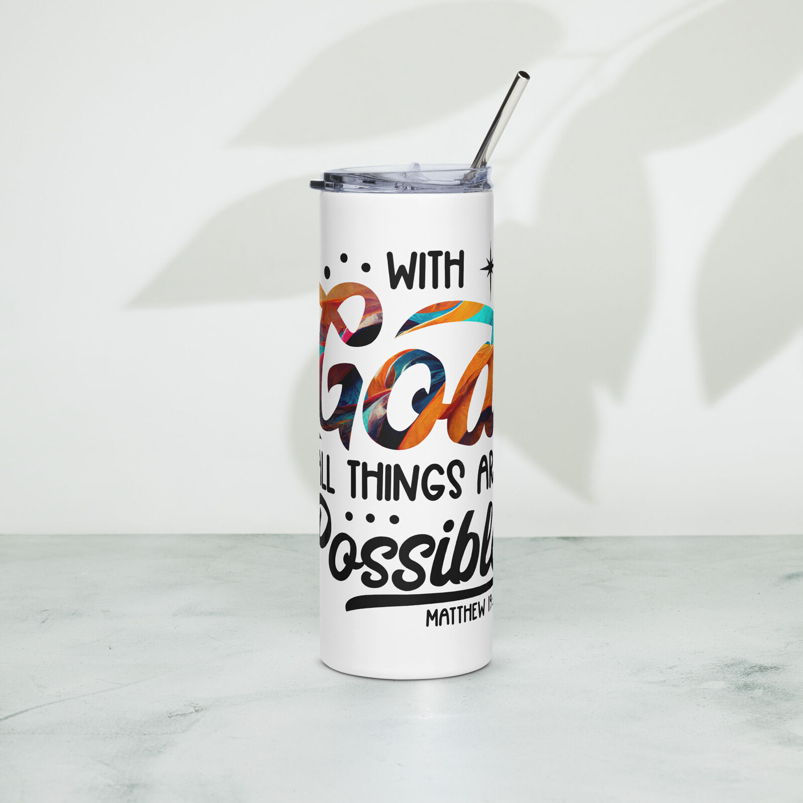 With God All Things Are Possible Bible Tumbler | Skinny Tumblr (Steel)