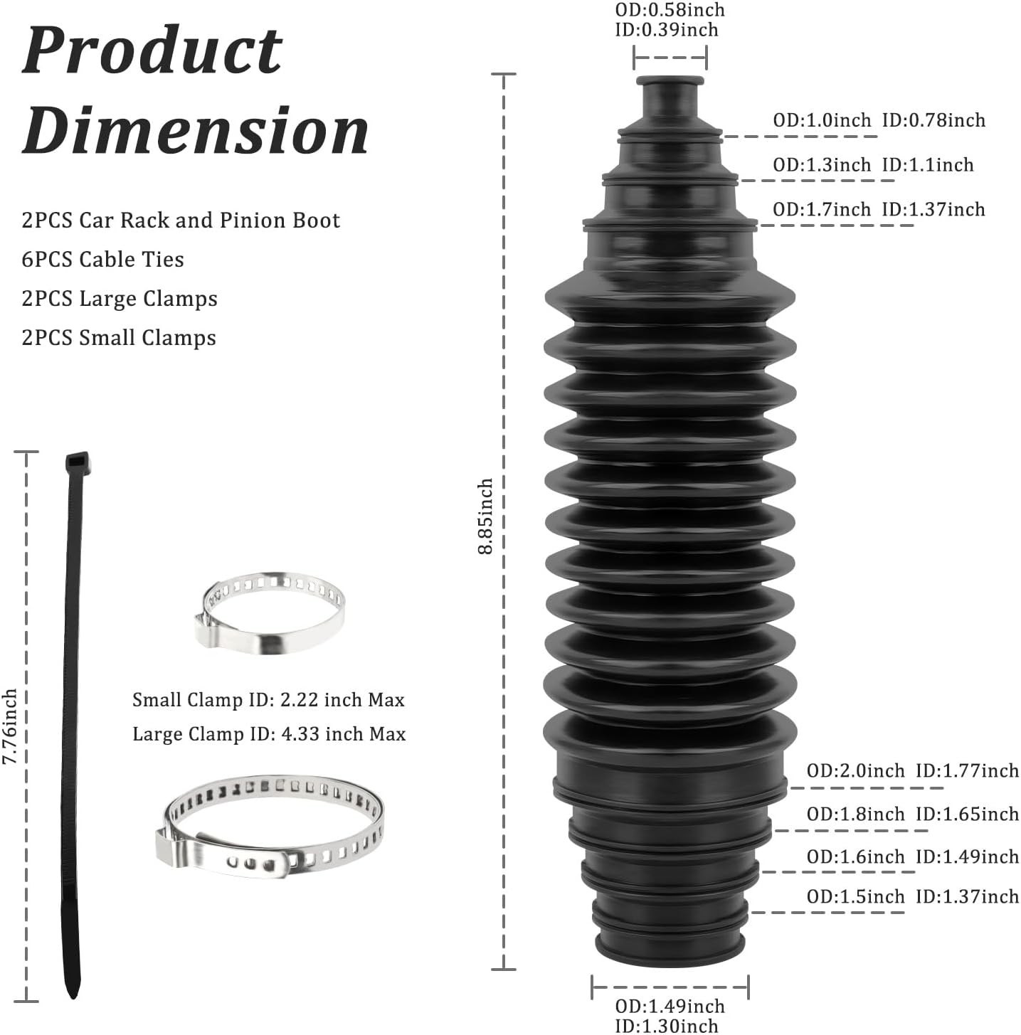 Inner Tie Rod Boot Kit,Multi-Size Adjutable Rack and Pinion Boot Kit with 2PCS