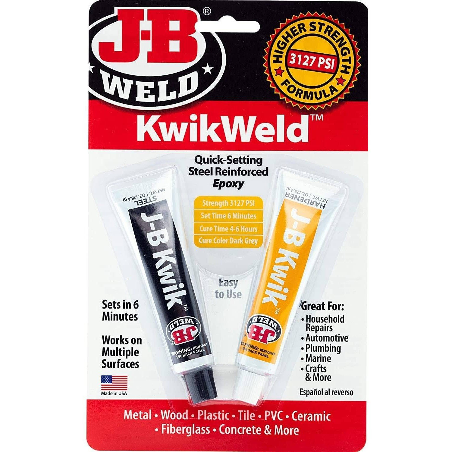 J-B Weld 8276 KwikWeld Quick Setting Steel Reinforced Epoxy - 2 oz Dark Grey
