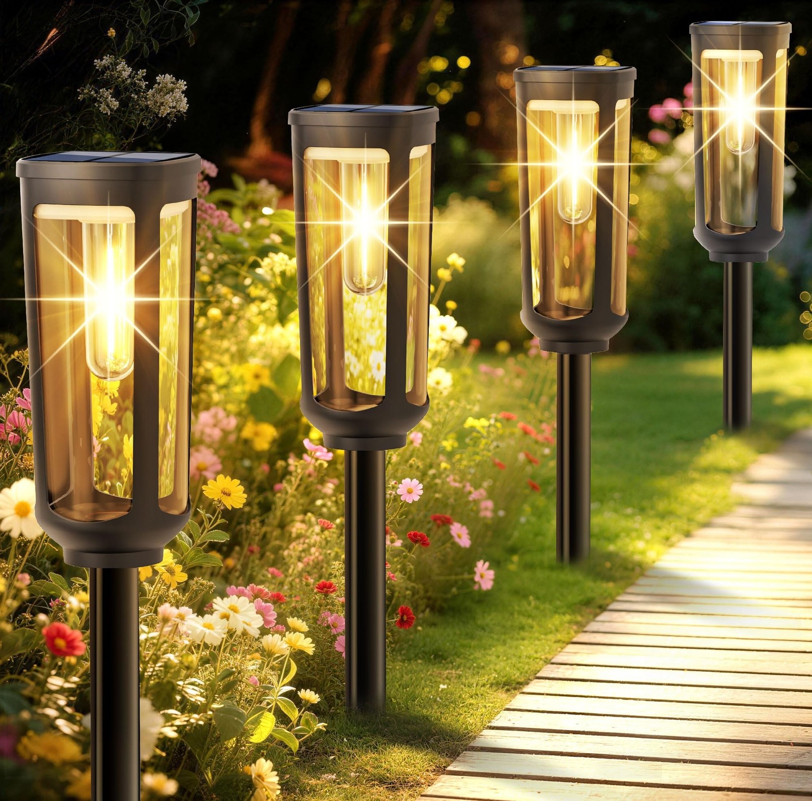 Solar Pathway Lights Outdoor,8 Pack Warm Garden Lights Solar Powered Waterpro...