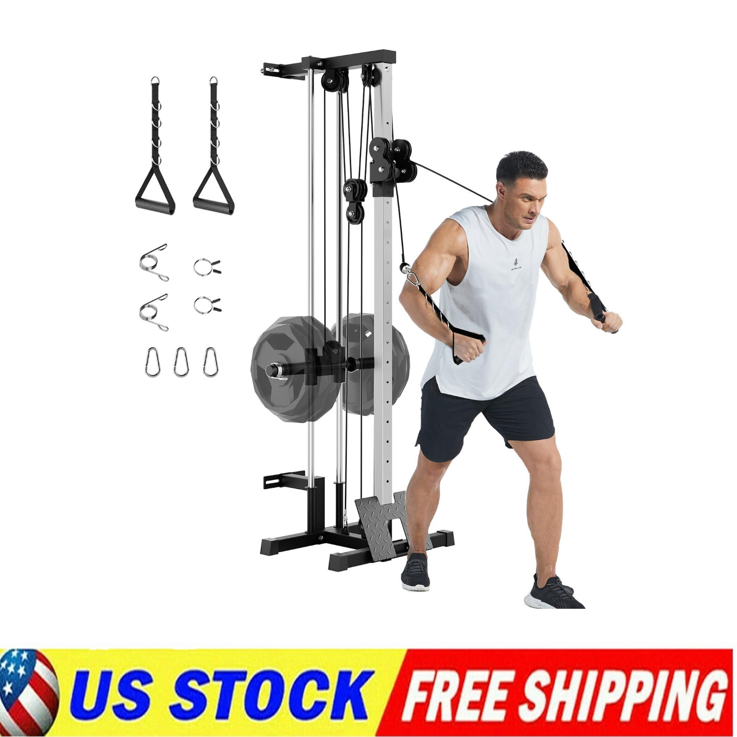 Wall Mount Cable Station LAT Pulldown Machine w/18 Positions Dual Pulley System