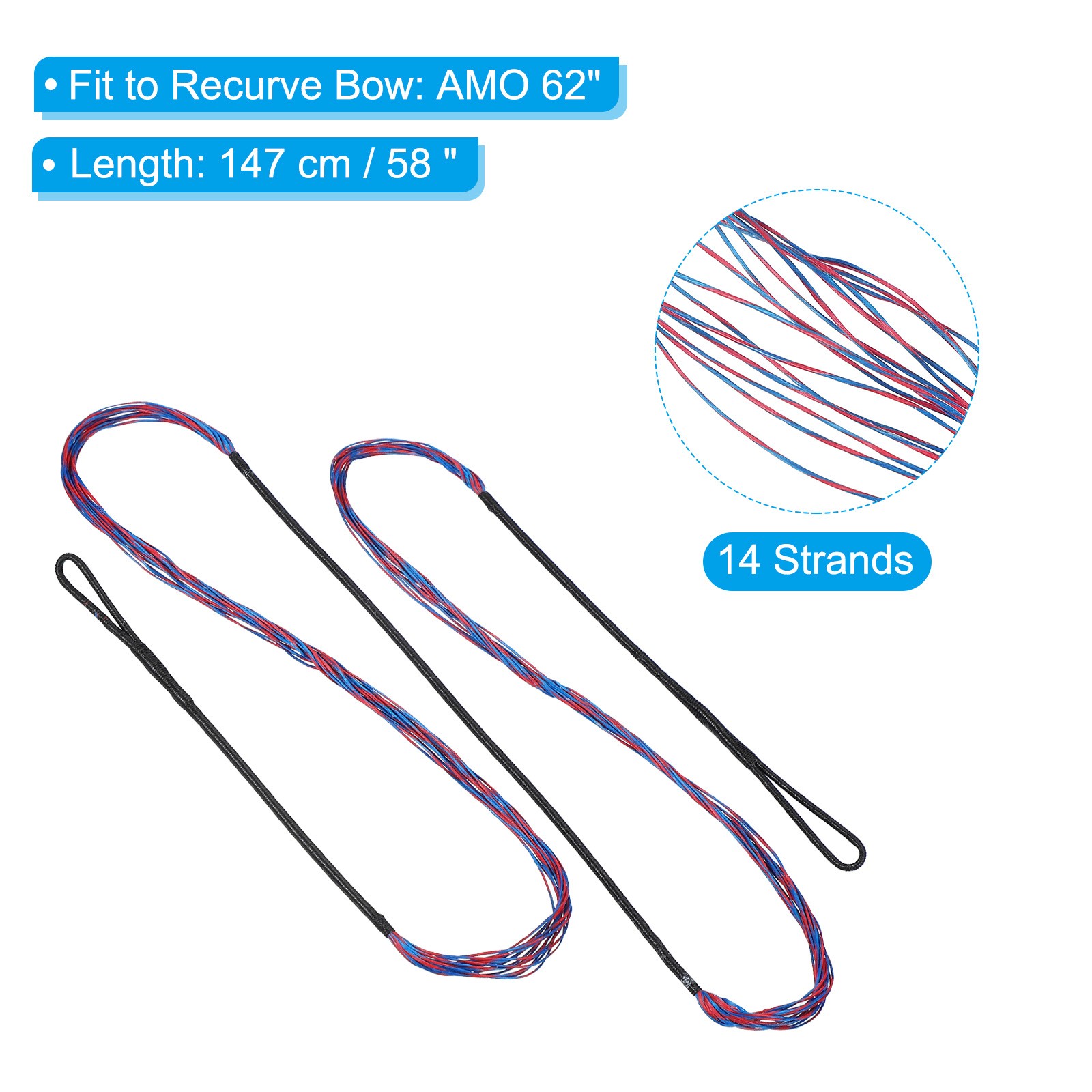 14 Strands Bow String Replacement for AMO 62" Recurve Bow String Red-Blue