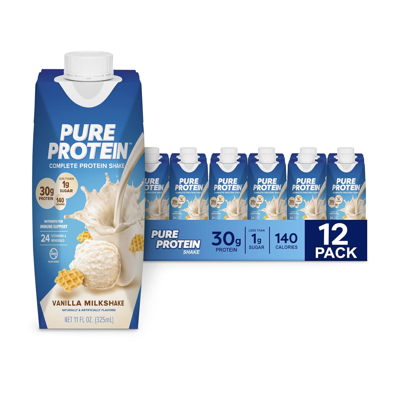 Pure Protein Vanilla Shake, 30g Protein, Vitamins & Zinc, Keto-Friendly, 12 Pack
