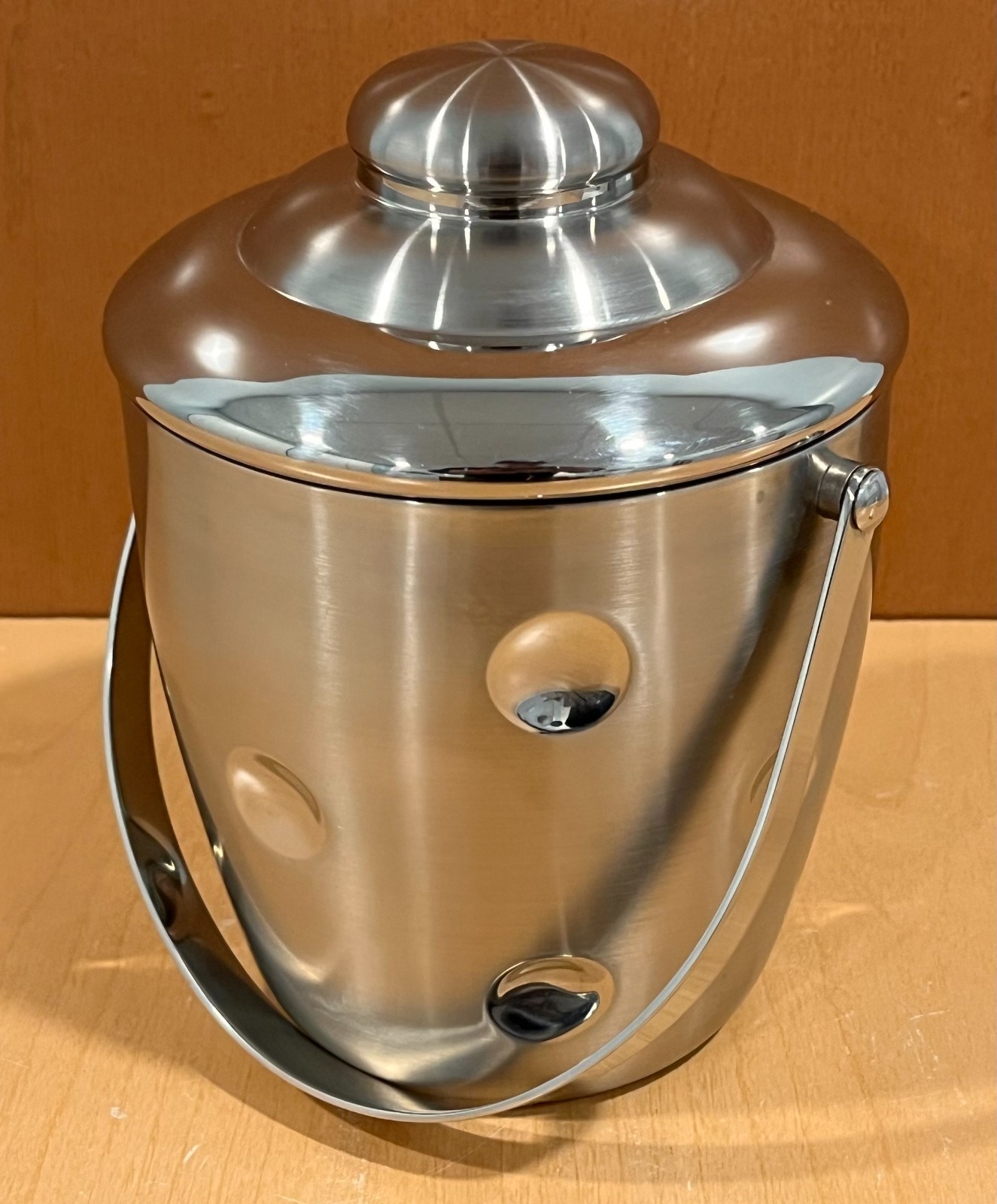Marquis by Waterford Stainless Steel Polka Dot Ice Bucket Lidded Handle Barware