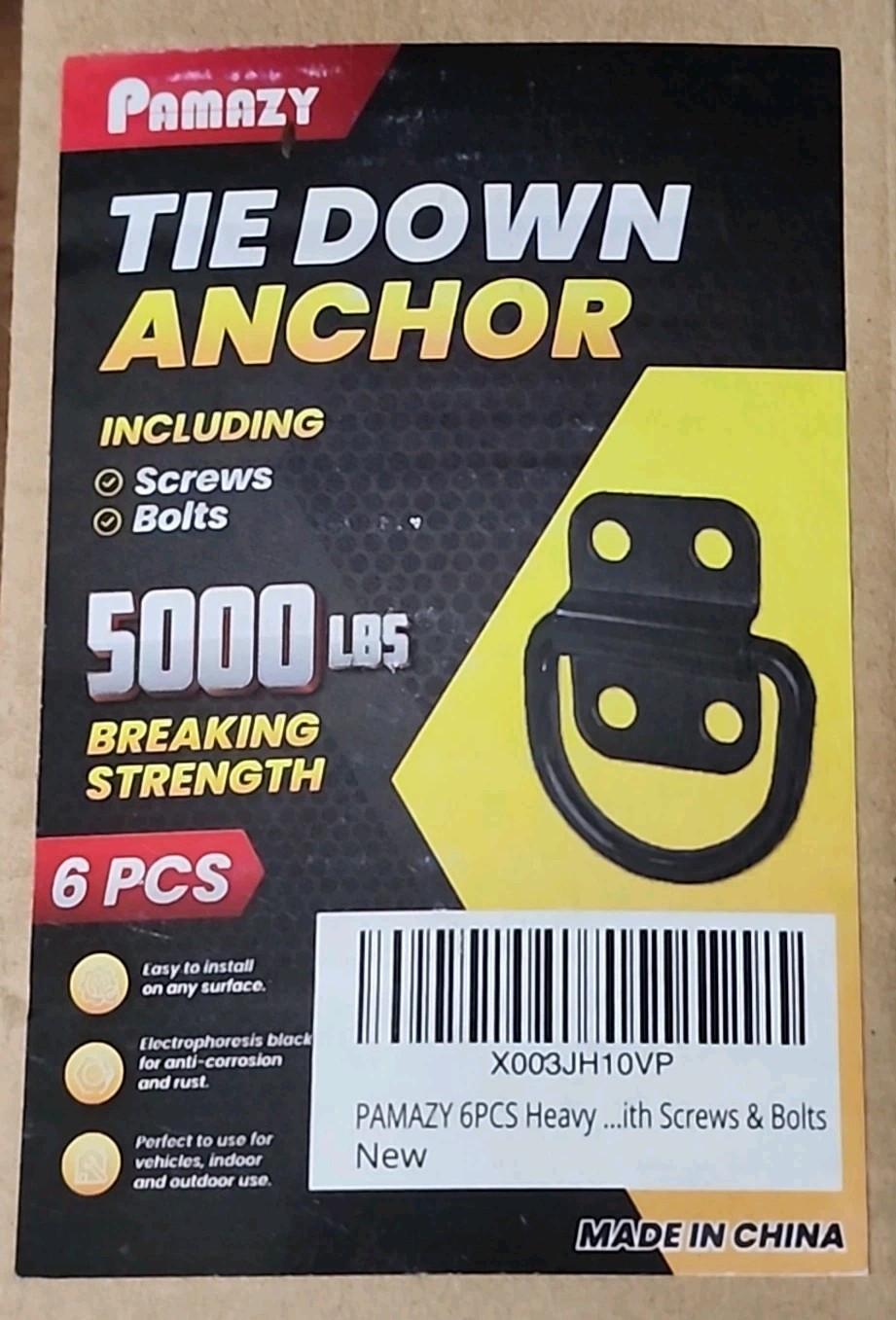 6 Pack Pamazy Tie Down Anchor 5000 LBS Breaking Strength *FREE SHIPPING*