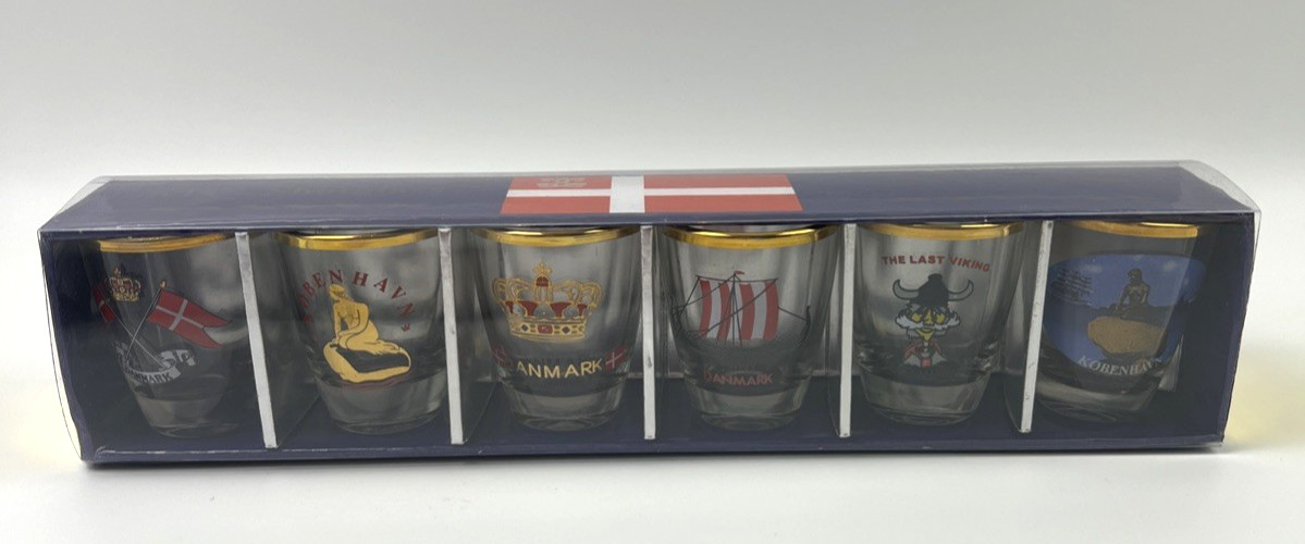 6 Piece Shotglass Danmark Set New In Open Box By Brdr. Loppenthin