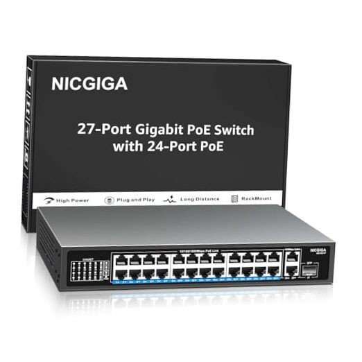 24-Port Gigabit PoE Switch with 24 27 Port Gigabit |24x PoE+ 300W+2x UPLink