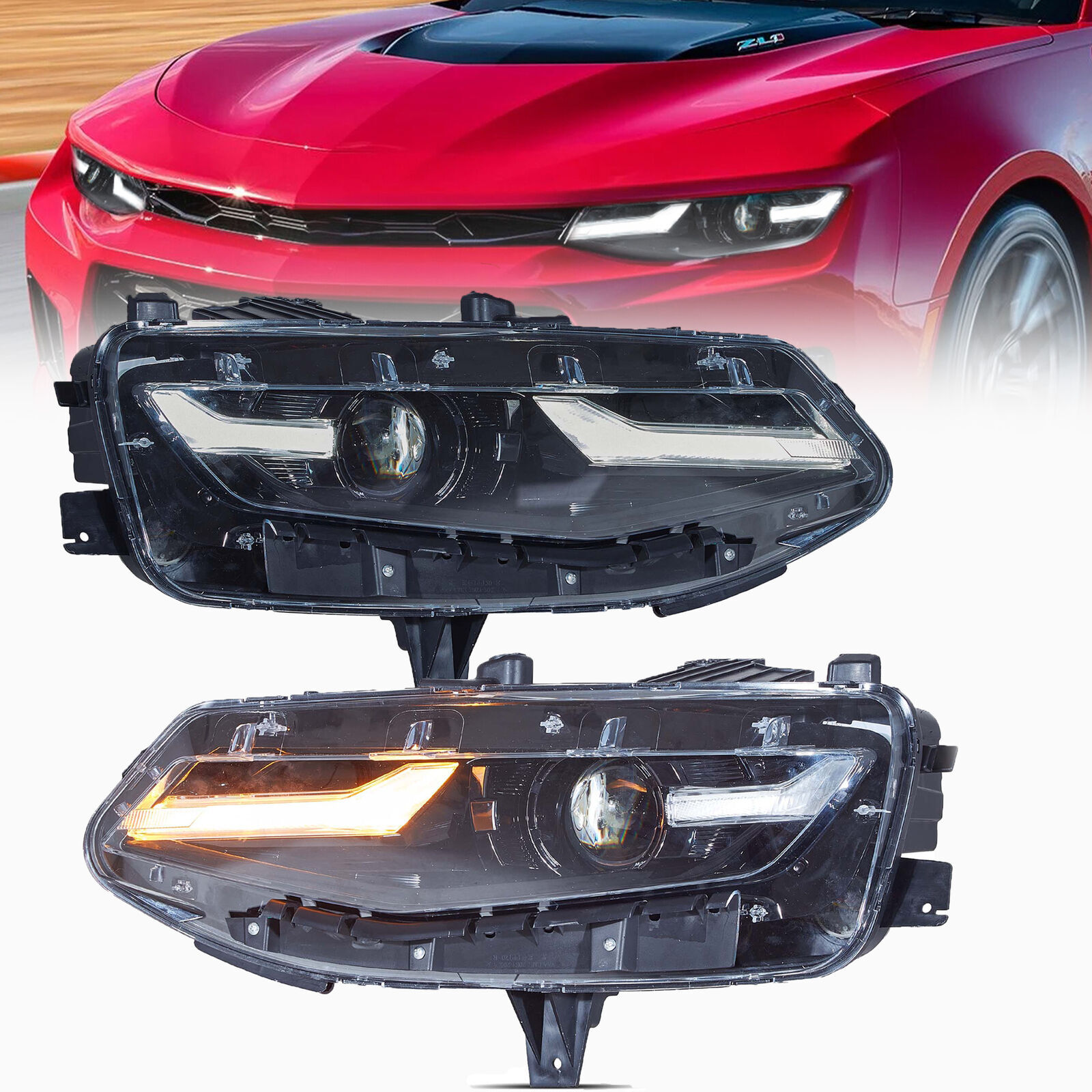 Full LED Headlights For 2019-2024 Chevrolet Chevy Camaro Coupe Convertible set