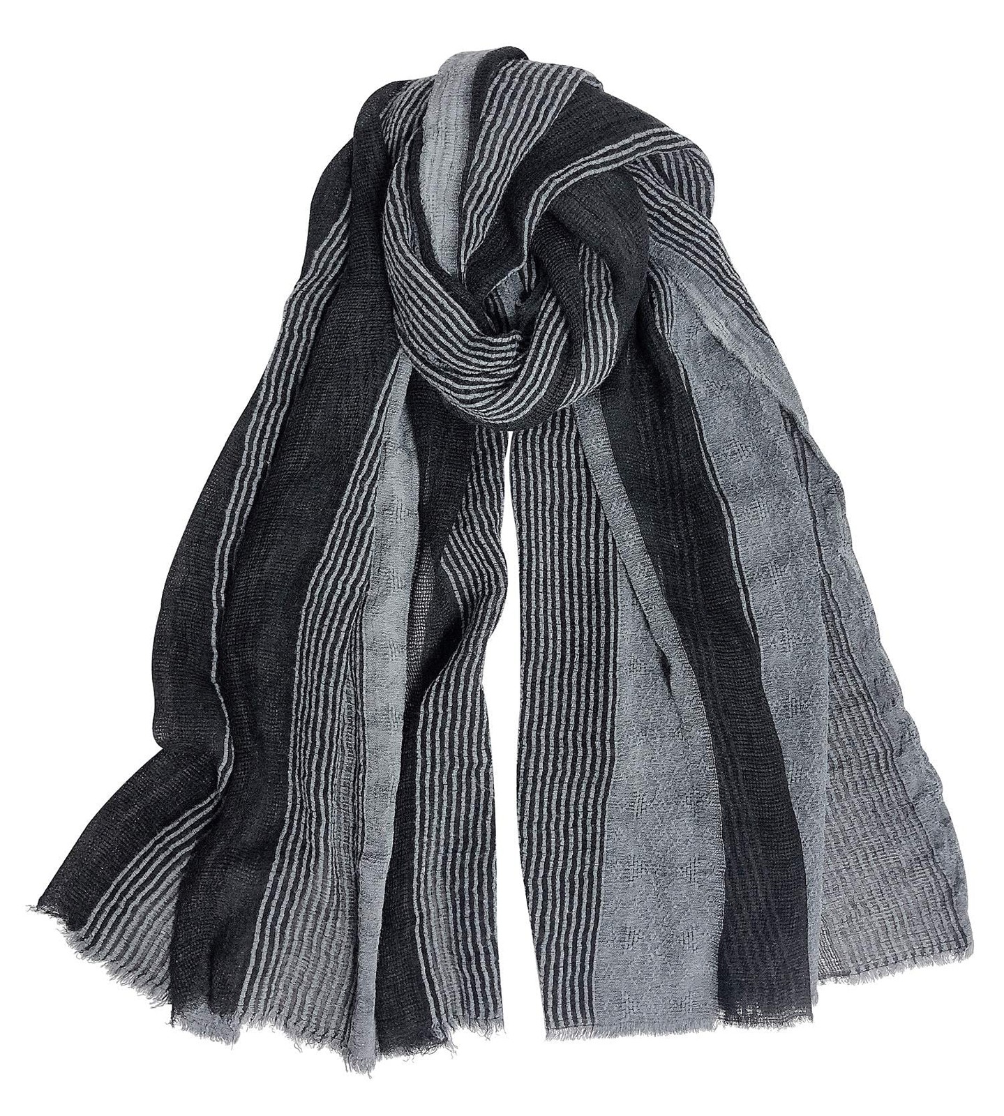 Cotton-Linen Scarves Mens Stripe Crinkle Long Scarf Fashion Turban Shawl for ...