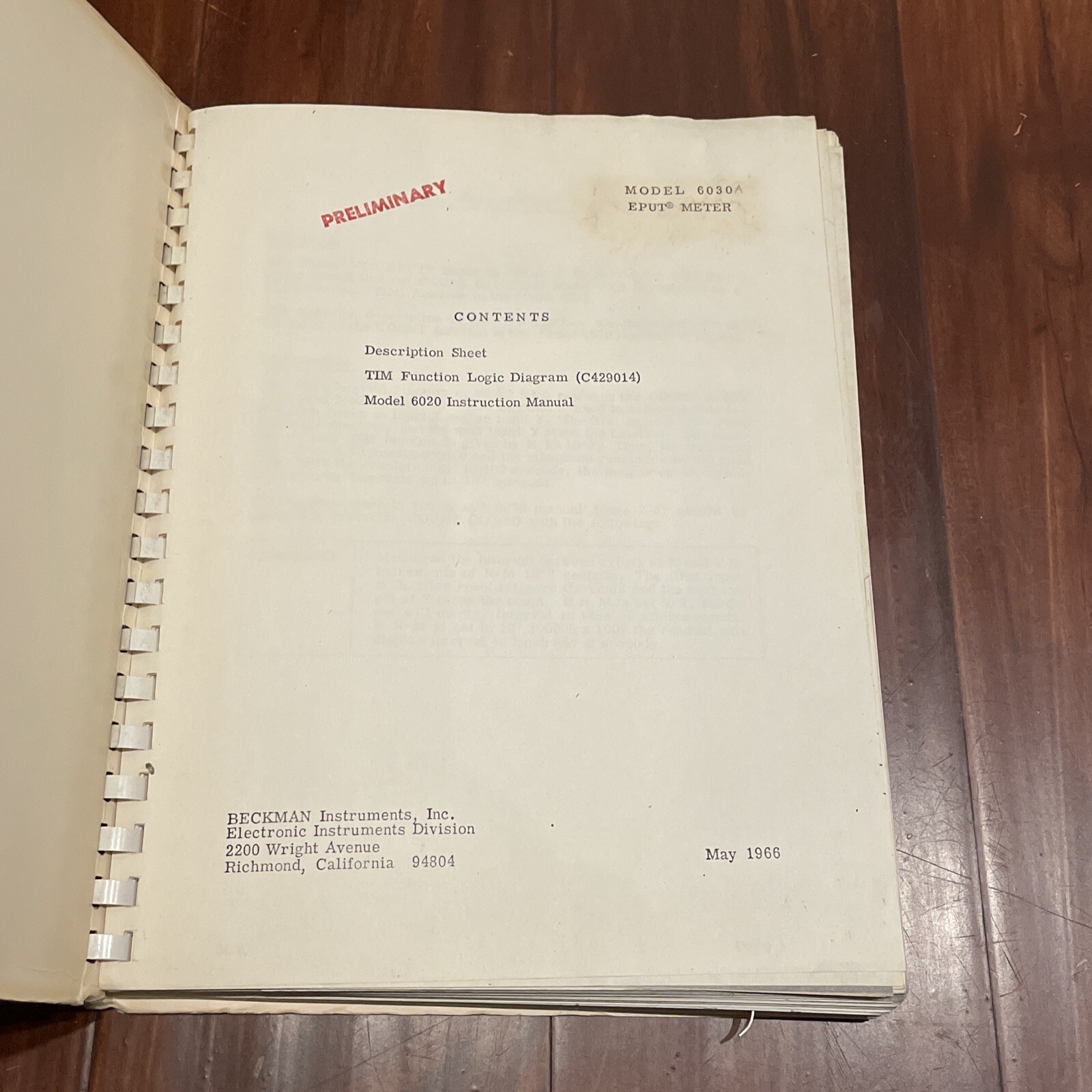 Beckman Model 6030A EPUT Meter Instruction Manual May 1966