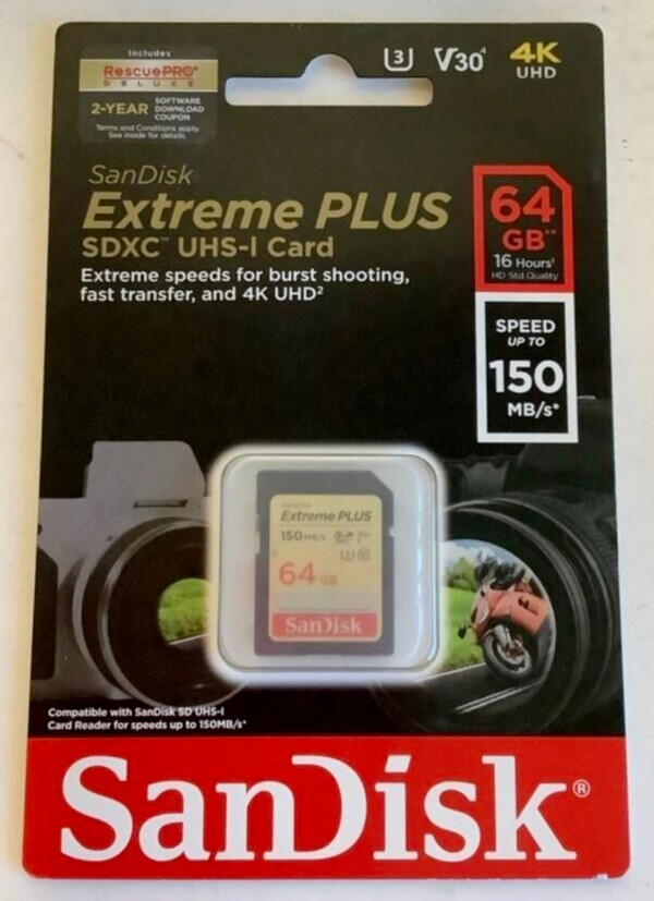 NEW SanDisk SDSDXW6-064G-ANCIN Extreme PLUS 64GB SDXC UHS-I Memory Card NIP