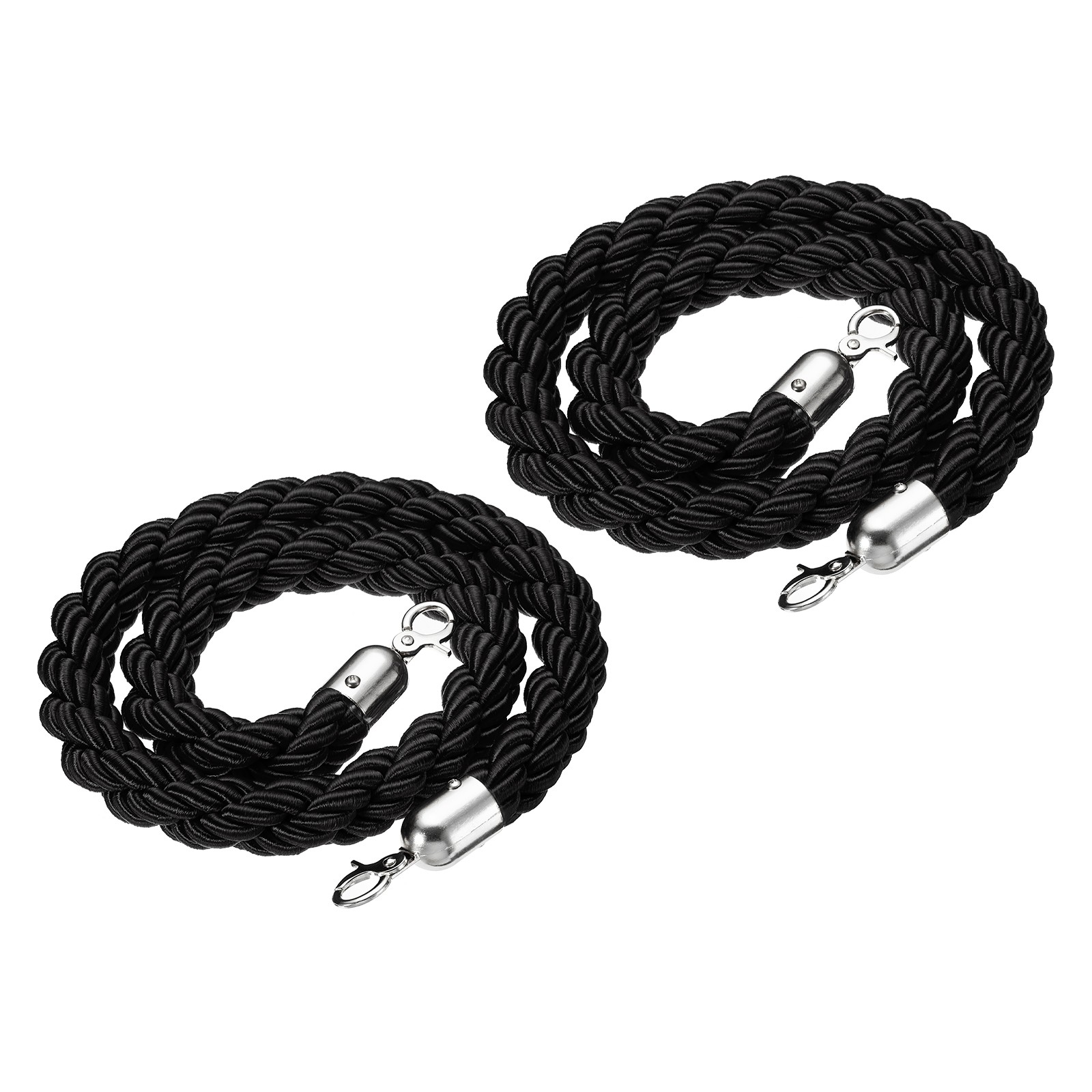 Stanchion Rope, 2 Pack 1.2m/3.9Ft Barrier Rope Twisted Post Ropes, Black Silver