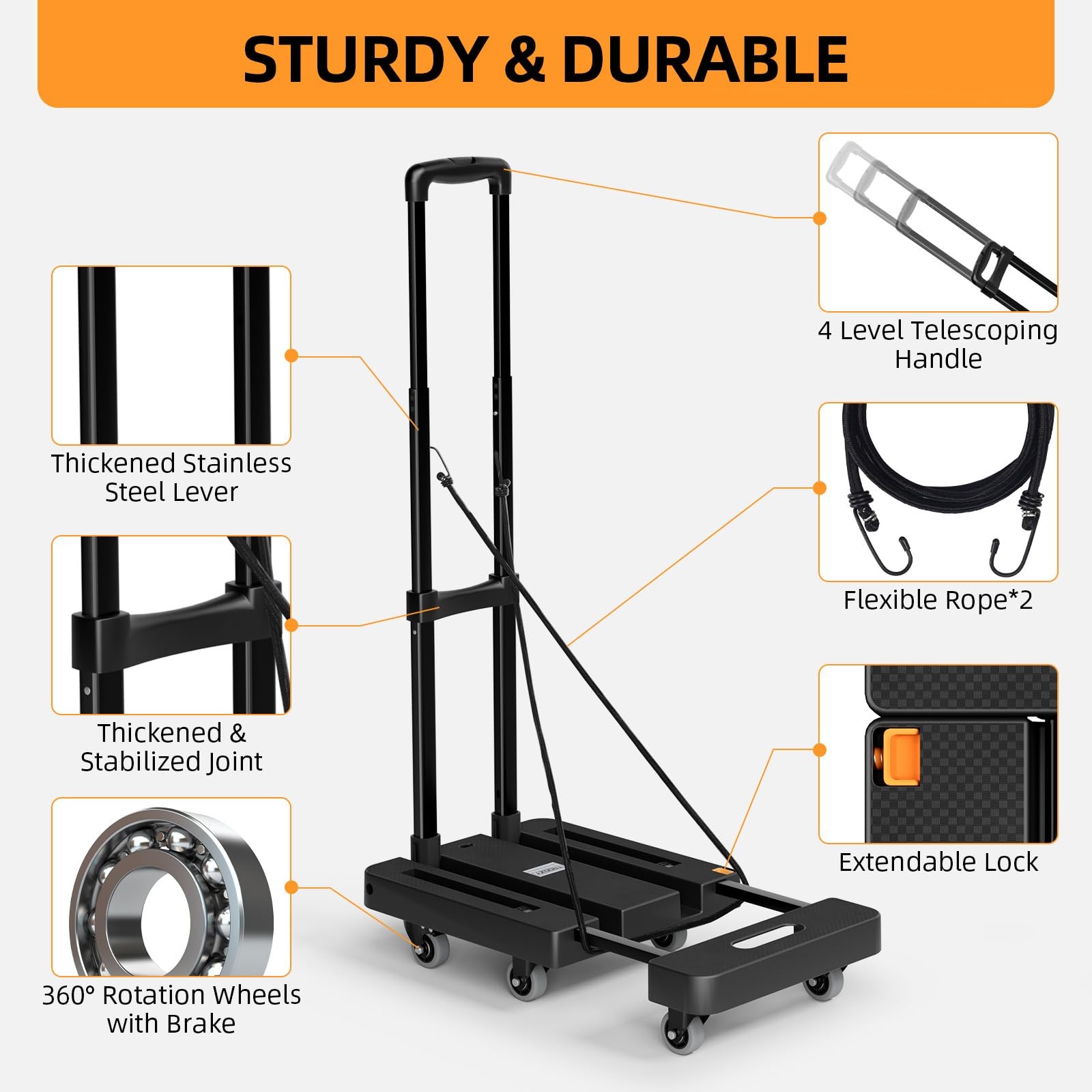 Folding Hand Truck 500 LB Heavy Duty Luggage Cart Utility Dolly Platform with