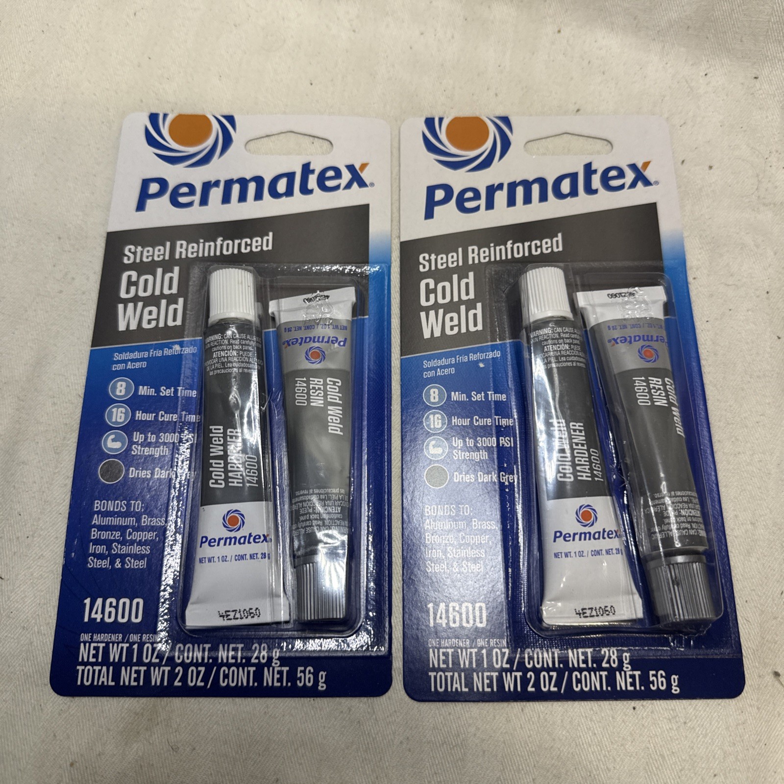 Lot 2 Permatex 14600 Cold Weld 2 Part Epoxy 2oz - 1oz Resin  1oz Hardener Tubes