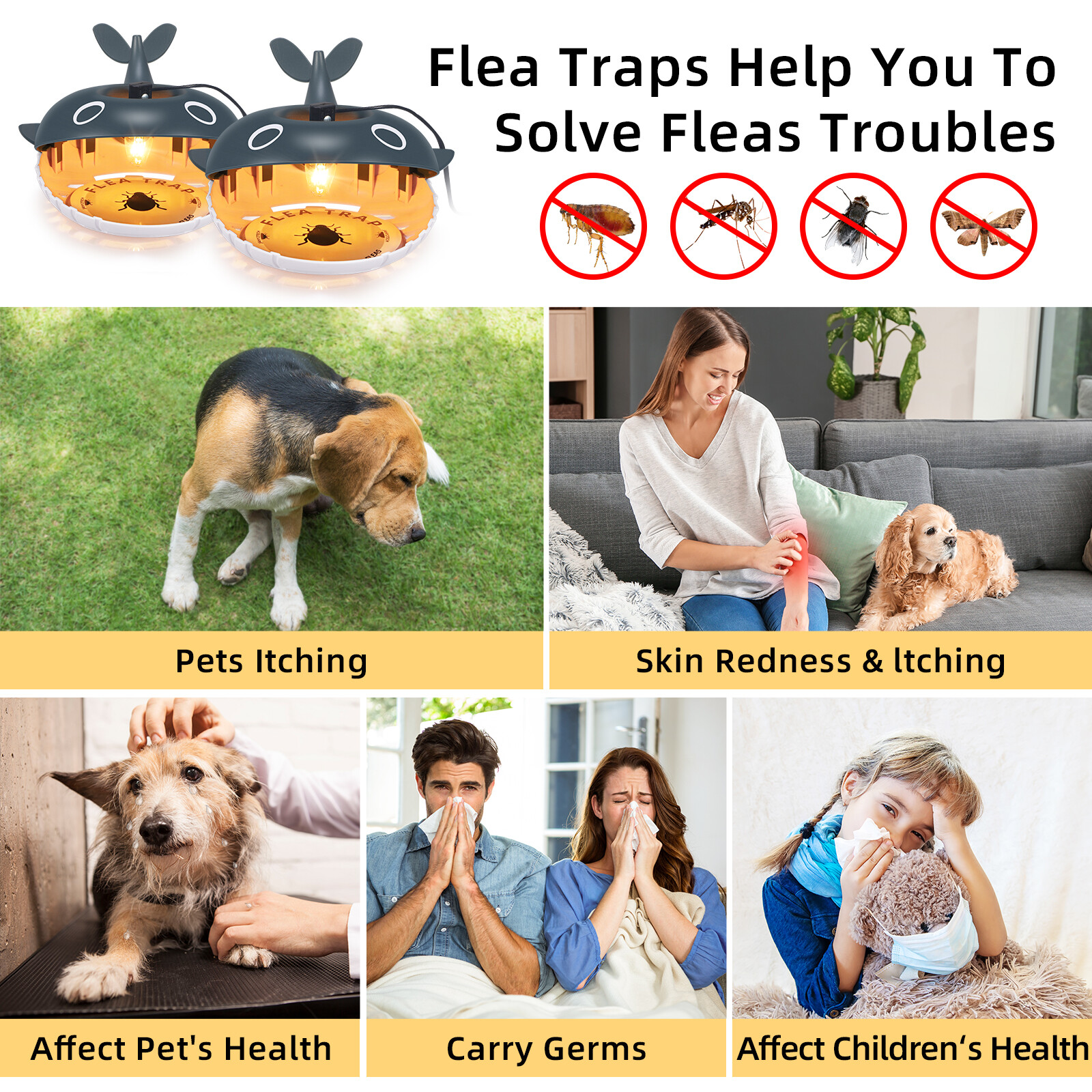 Flea Traps – 2 Pack, Light-Activated, Safe for Pets & Kids US