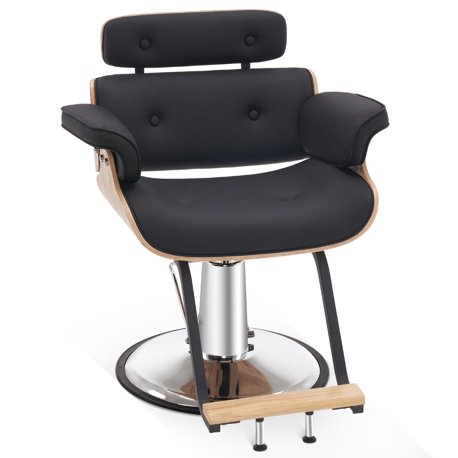 BarberPub Hydraulic Salon Chair,Curved Wood Frame Hair Cutting Styling Chair8261