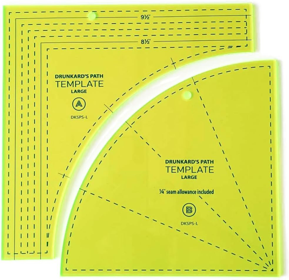 Drunkards Path Quilting Template Large Curved Acrylic Tools with 1/4” Seam...