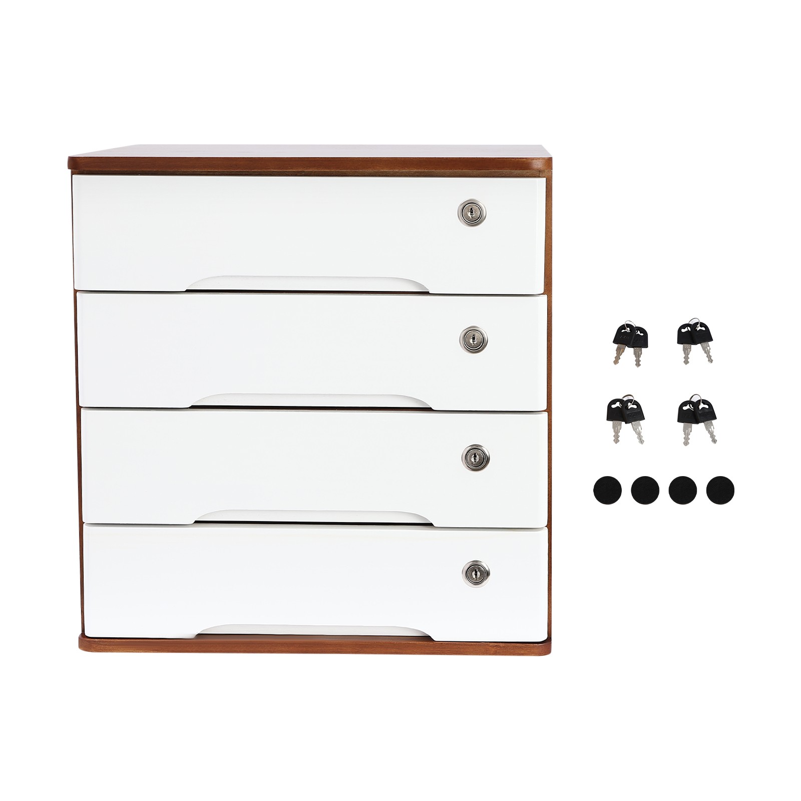 Wooden 4-Tier Desktop Storage Cabinet with Lockable Drawers - 15.75" x 11"