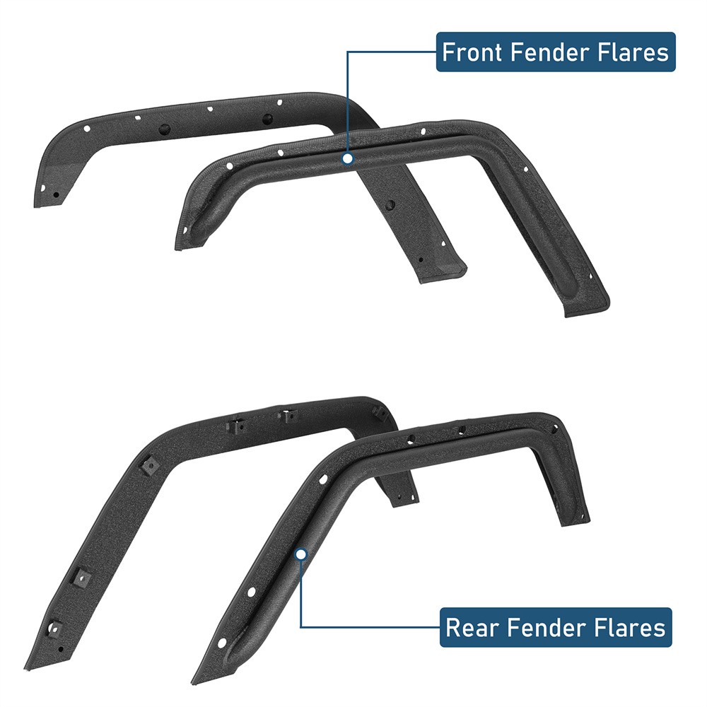 Hooke Road Front & Rear Compact Tube Fender Flares Fit 07-18 Jeep Wrangler JK