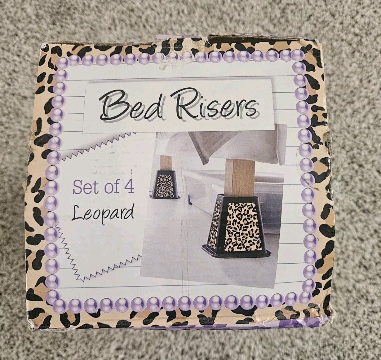 Bed Risers LEOPARD Storage Organization Durable LEOPARD 4-Pack 6 Inch Bed Risers