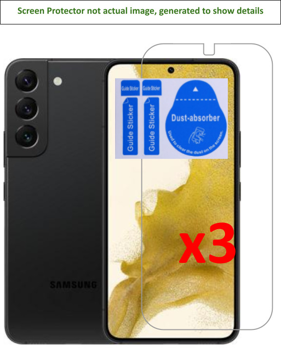 3x Samsung Galaxy S22 5G Screen Protector w/ cloth and installation stickers