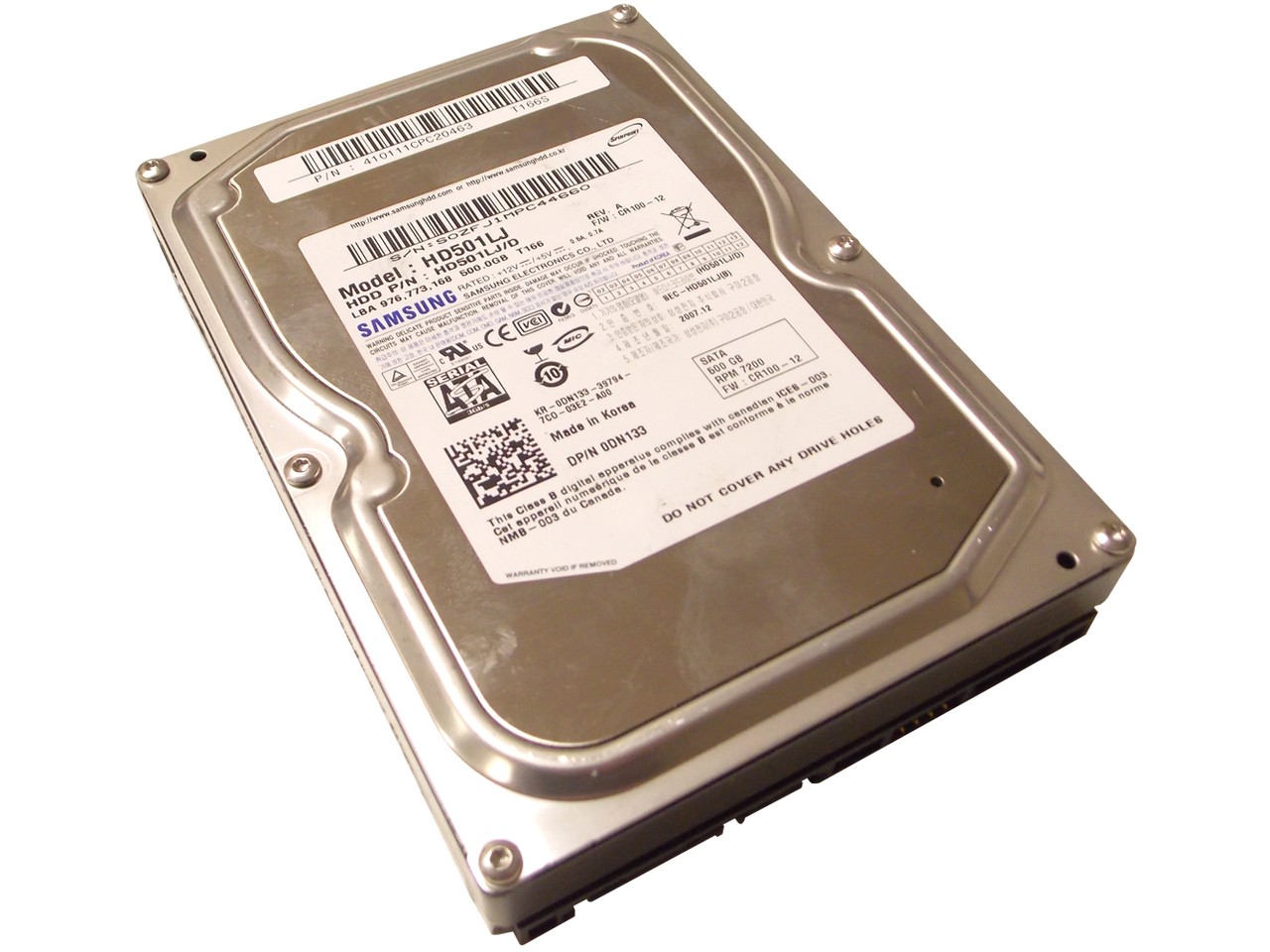 SAMSUNG SPINPOINT T166, HD501LJ/D, PN 0DN133, FW CR100-13, 500GB SATA, 7200 RPM