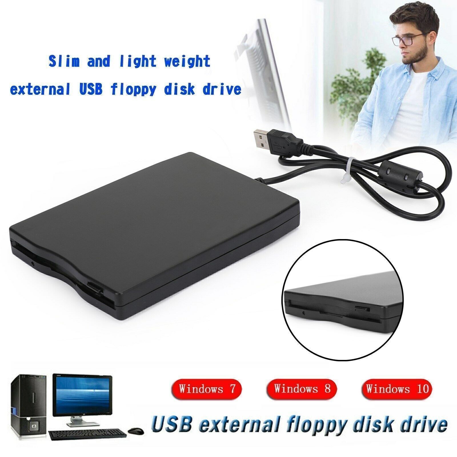 USB2.0 3.5"Data External Floppy Disk Drive 1.44MB For Laptop PC/Win 7/8/10/11Mac