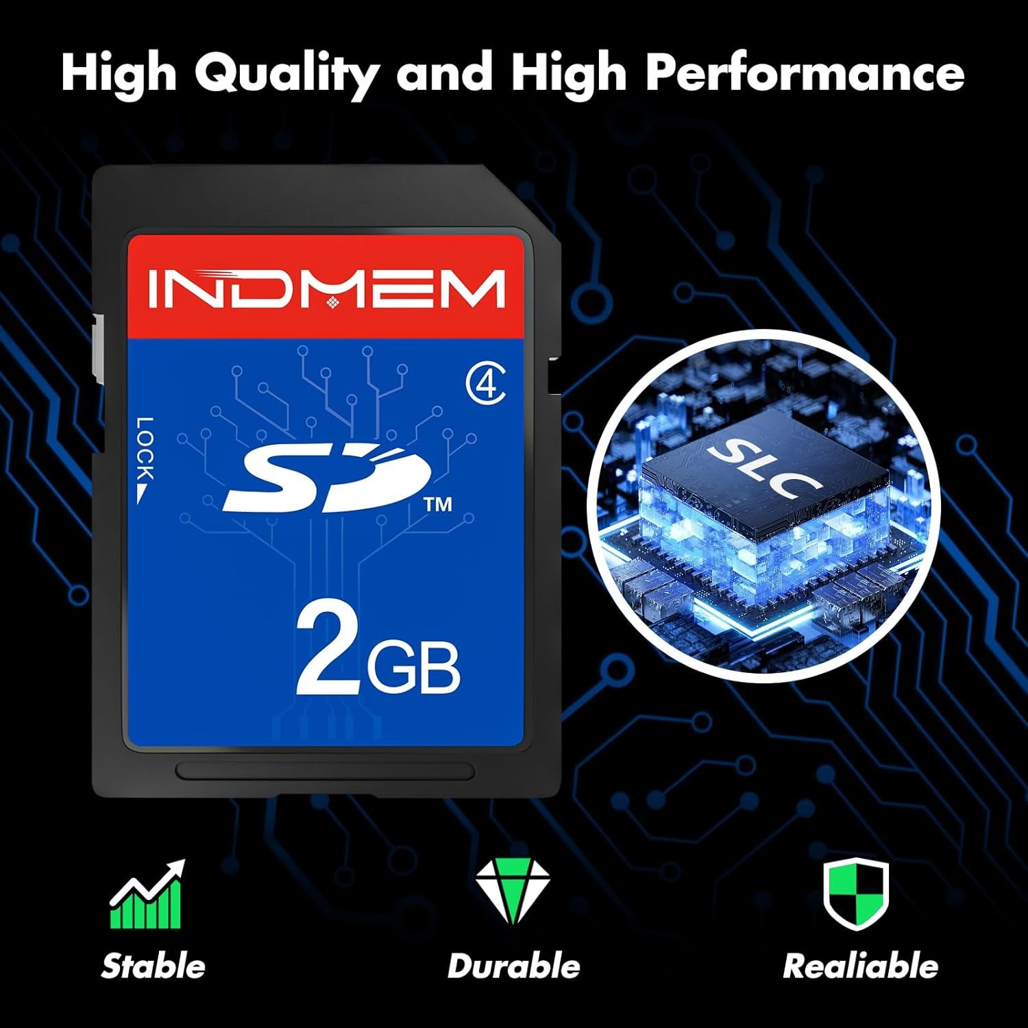 INDMEM Genuine 2 Pack SD Card 2GB Class 4 Flash Memory 2G SLC Stanard Secure 2PC