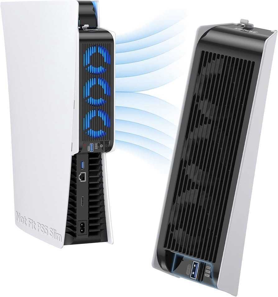 External Cooling Fan for Sony Base PS5 Console, 3 Fans, USB, LED Indicator.