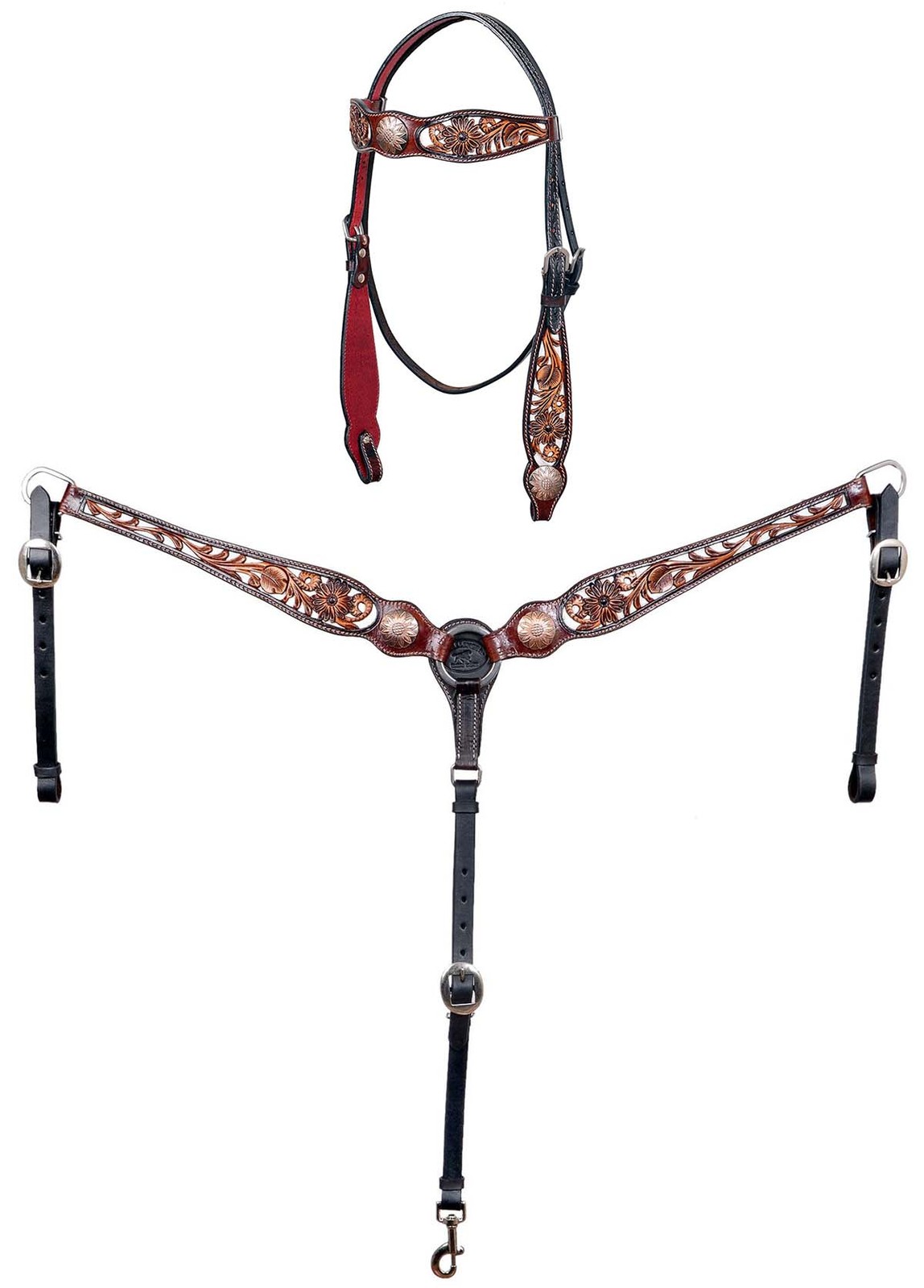 Horse Horse Western Floral Tooled Hair-On Bridle & Breast Collar Tack Set