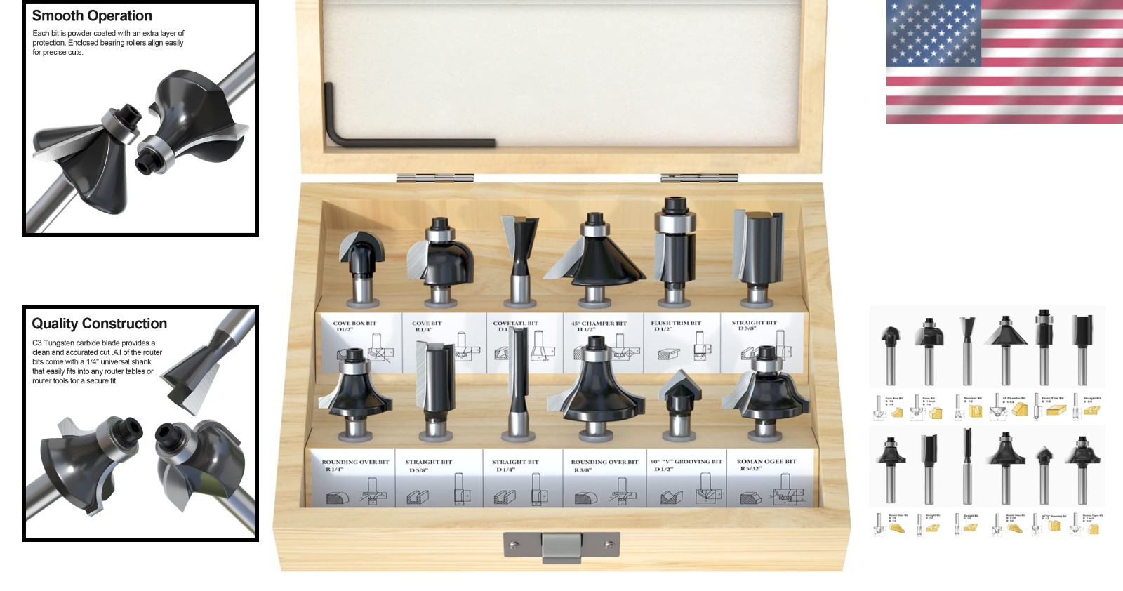 Versatile Tungsten Carbide Router Bits Set for Smooth, Professional Woodworking