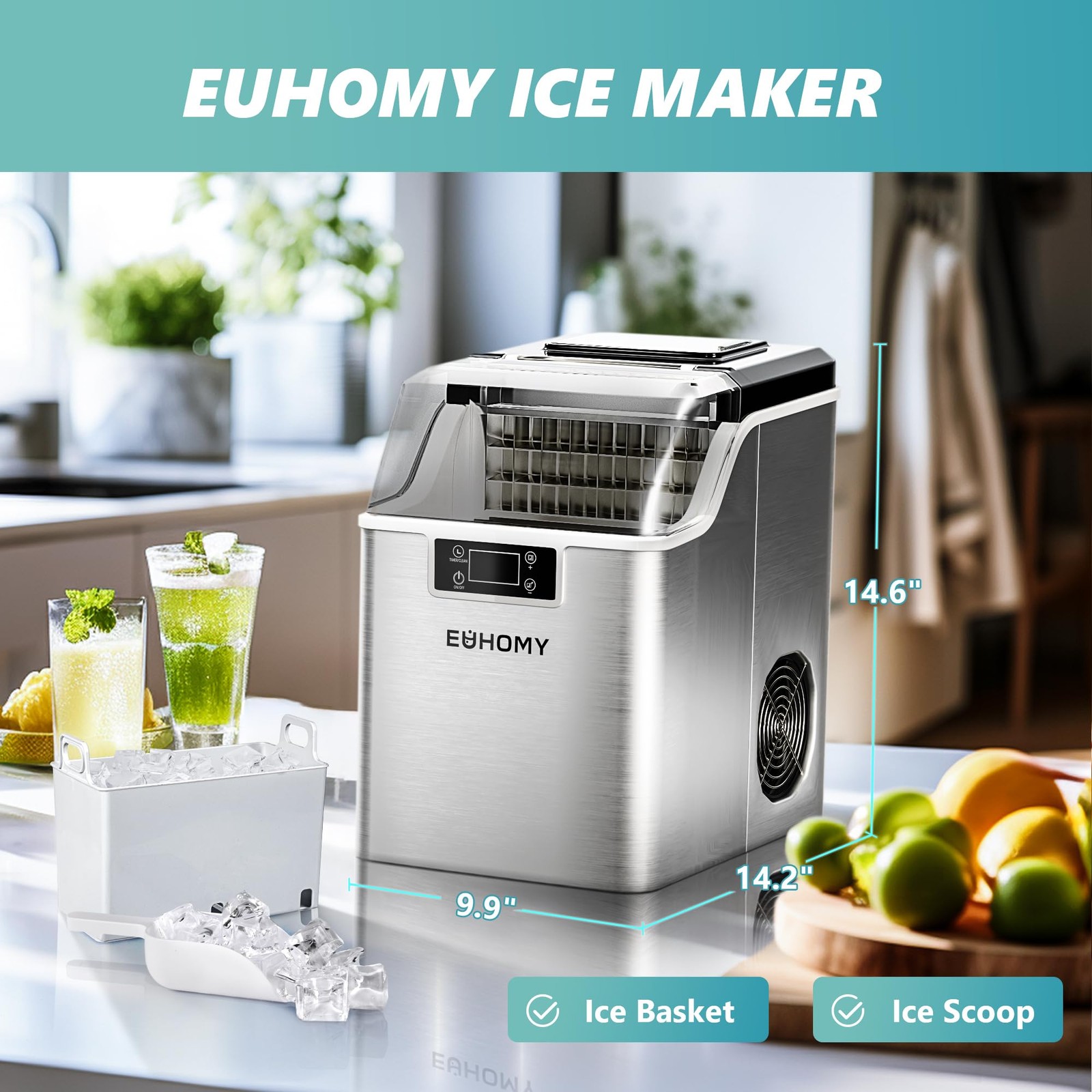 Ice Cube Maker Machine Countertop, 2 Ways to Add Water, 45Lbs/Day 24 Pcs Read...