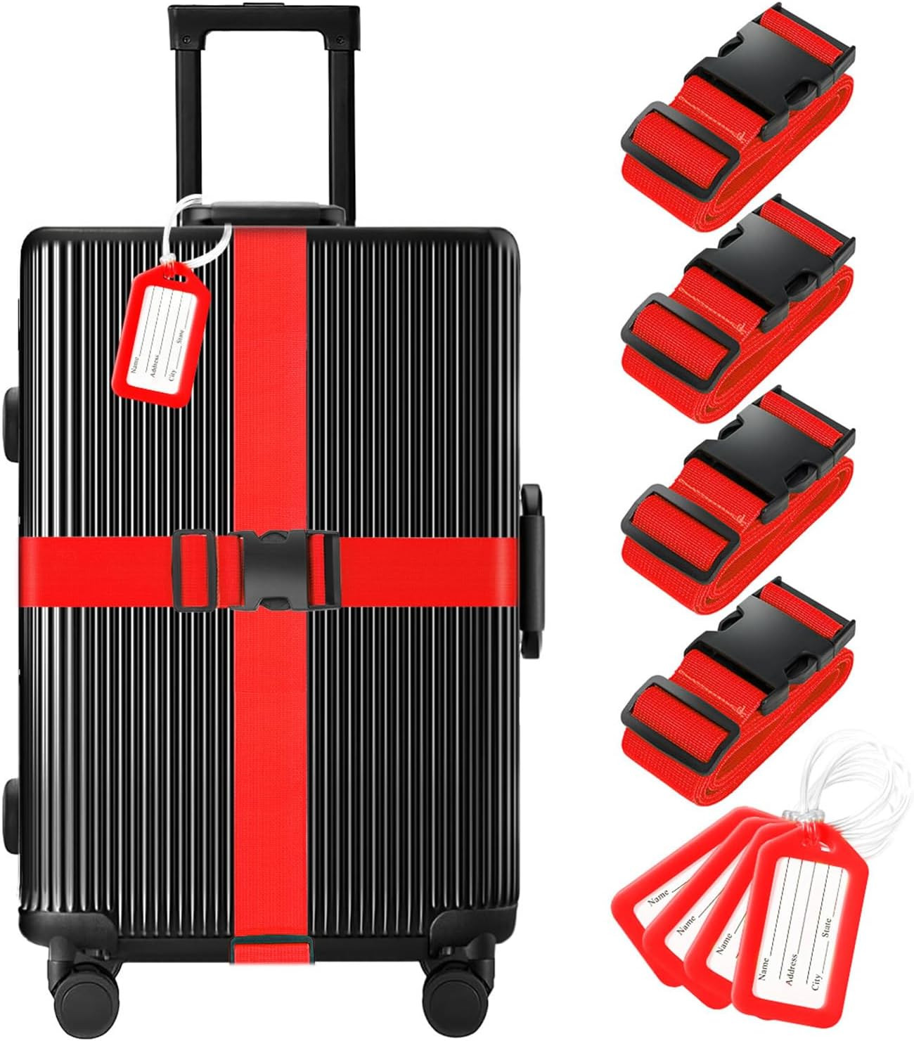 8 Pack Luggage Straps and Tags Set (4 Straps, 4 Tags), Luggage Straps for Suitca