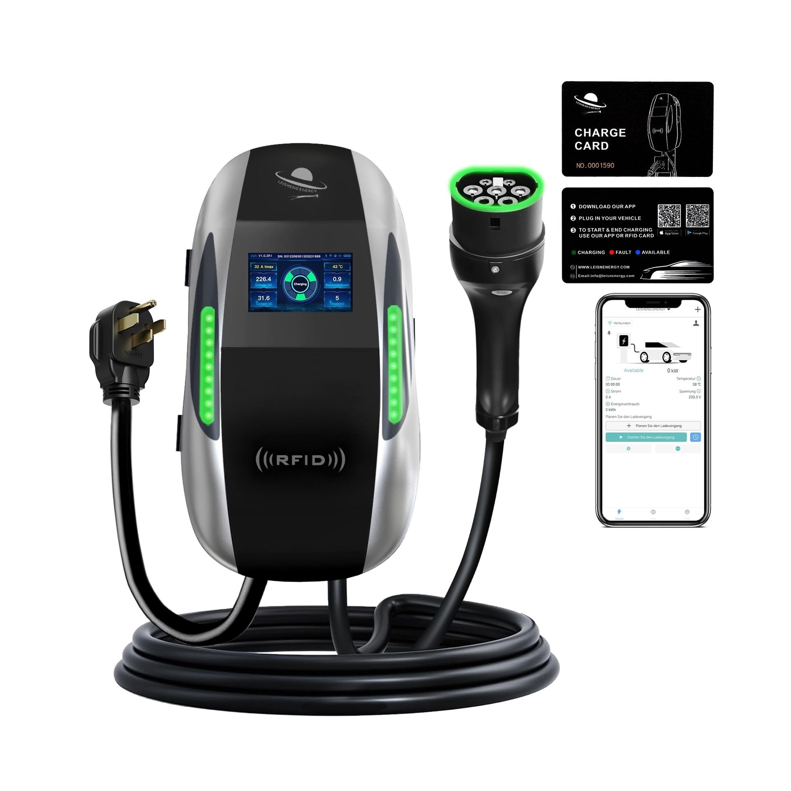 9.6kW Level 2 EV Charger, 240V 40A Electric Vehicle Charging Station with NEM...