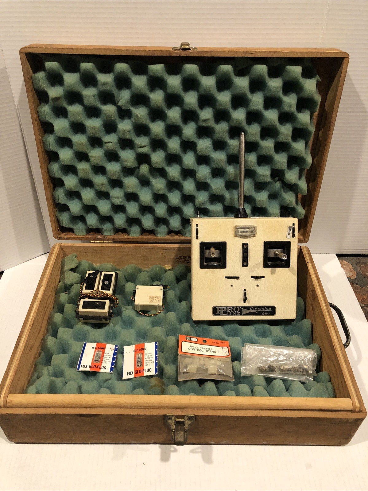 Vintage Pro Line Competition Six, Two-Stick Transmitter Lot Parts & Wooden Case