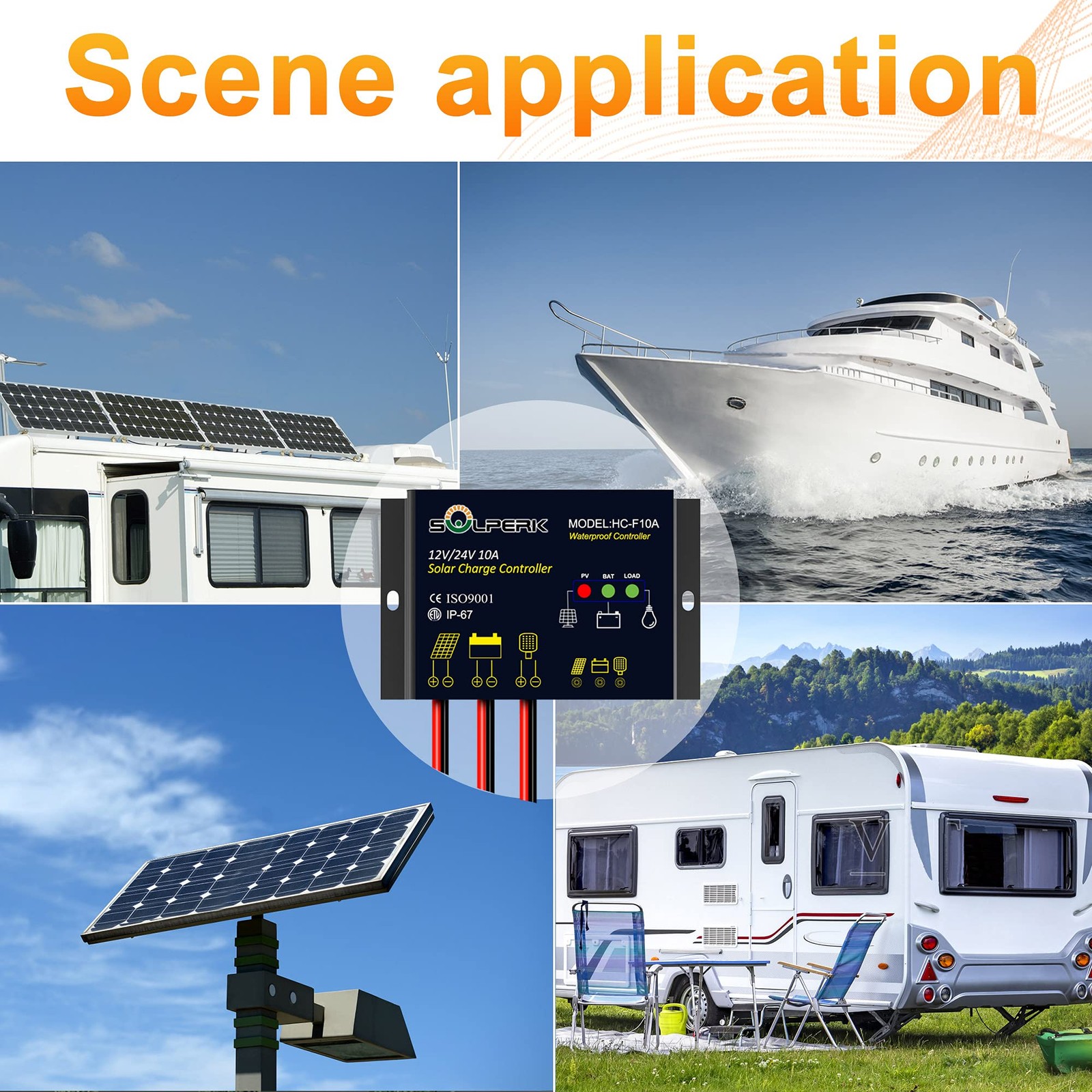 10A Solar Charge Controller Waterproof Solar Panel Controller 12V/24V PWM Sol...