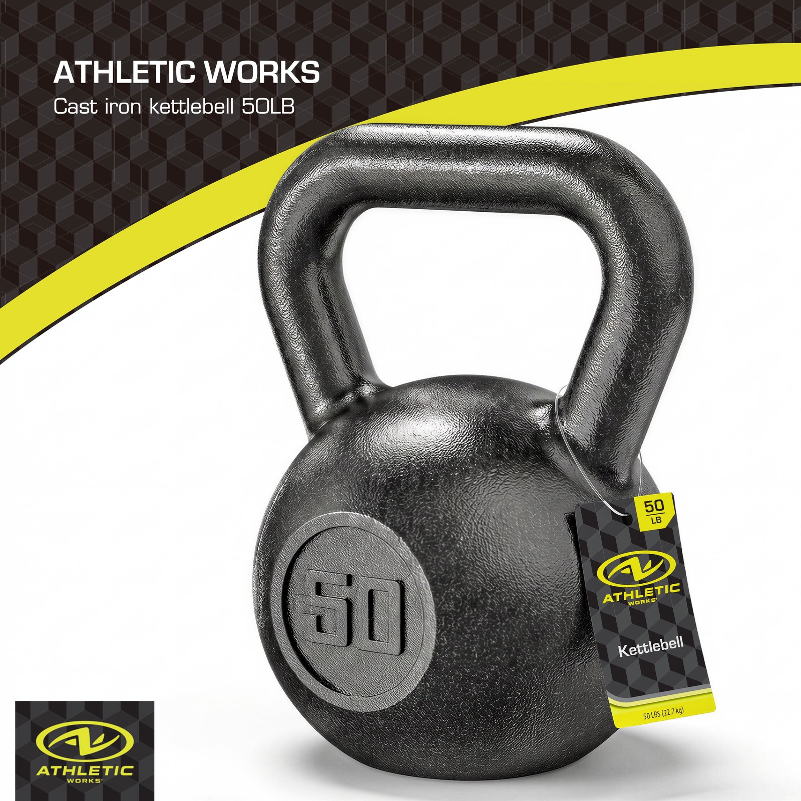 50lb Kettlebell Casting Iron Durable Black Hammertone Finish Black