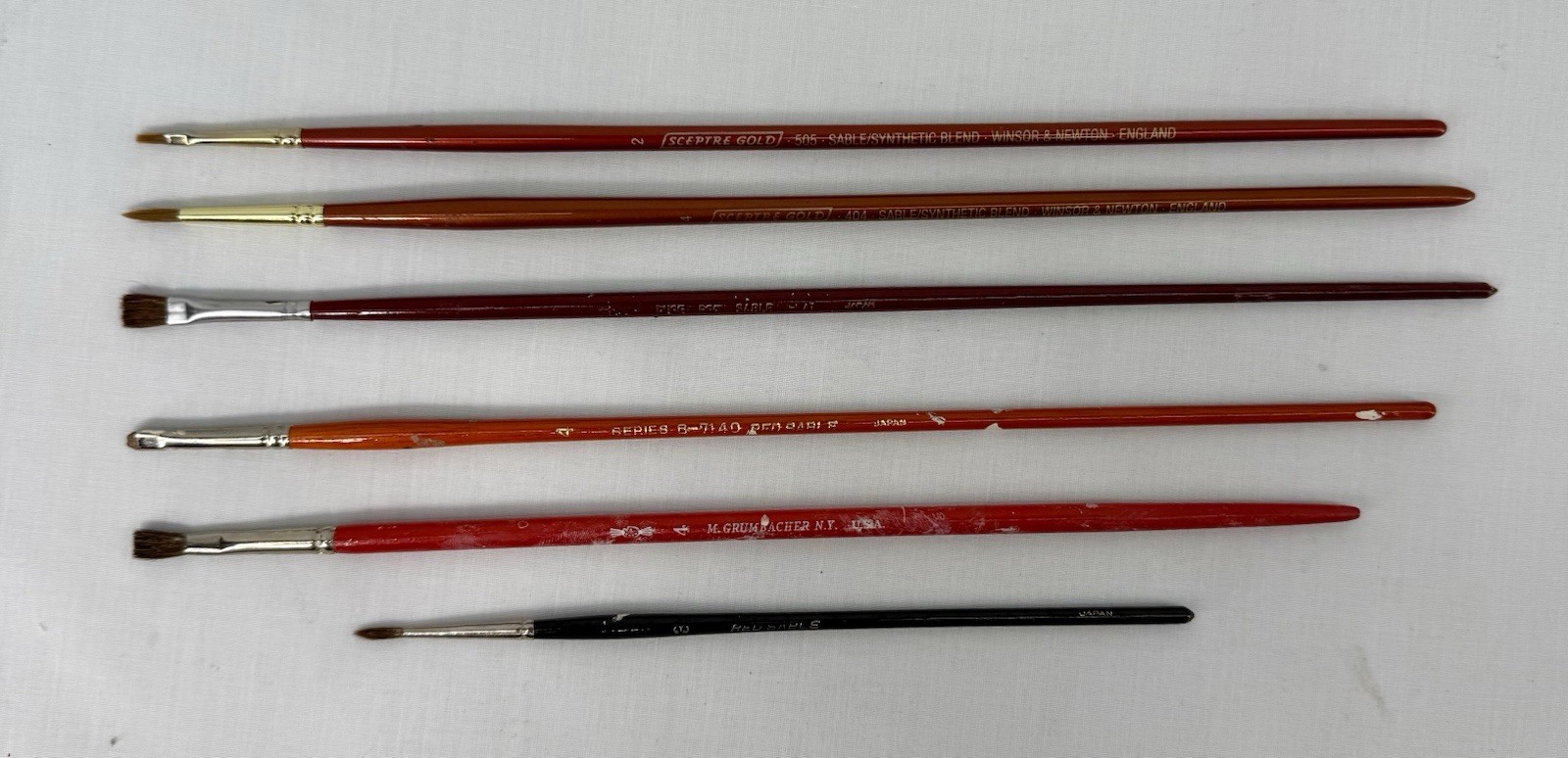 Paint Brush Winsor Newton Sceptre Gold Red Sable Grumbacher Brush Lot 6 Artist