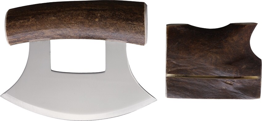 B Merry Ulu Caribou Antler Natural 5.75" Mirror-Finish Stainless Steel Blade