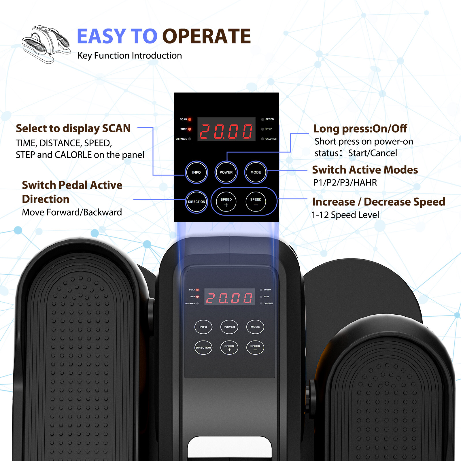 Elliptical Machine Portable Mini Pedal Exerciser Adjustable Speed Under-Desk