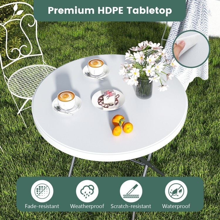 32" Outdoor Folding Portable Round Dining Table Picnic Table w/Thick Table Top