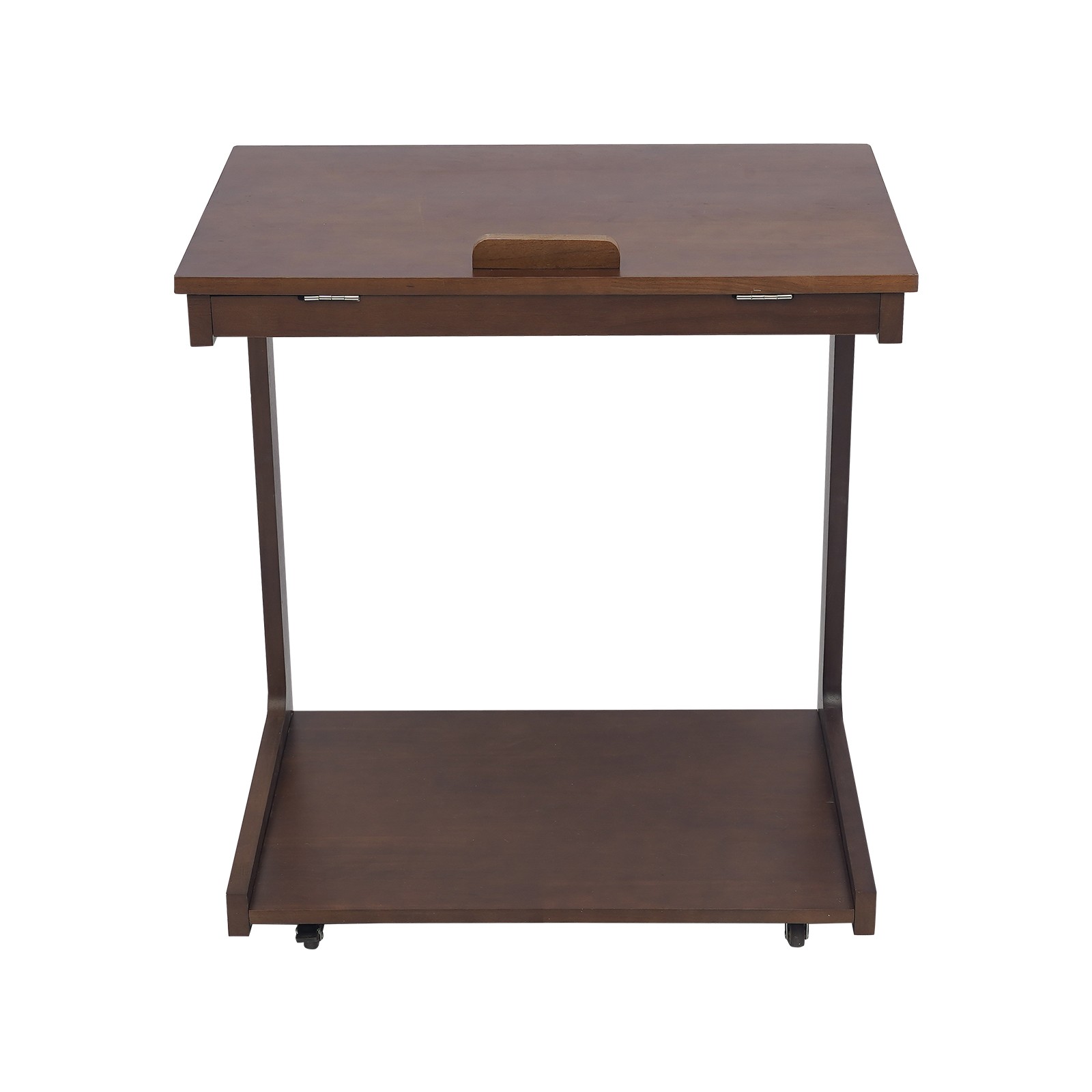C-Shaped Wooden Side Table Sofa Side Table Rolling Side Table w/Flip Desktop
