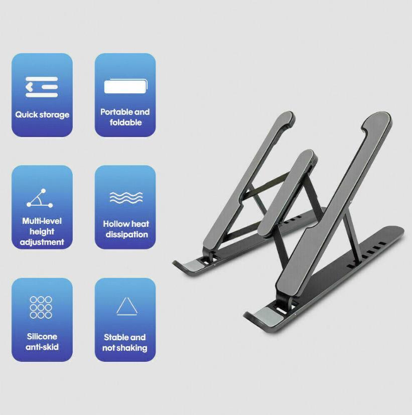 Black Portable Adjustable Plastic Laptop Stand Notebook Holder Foldable Riser